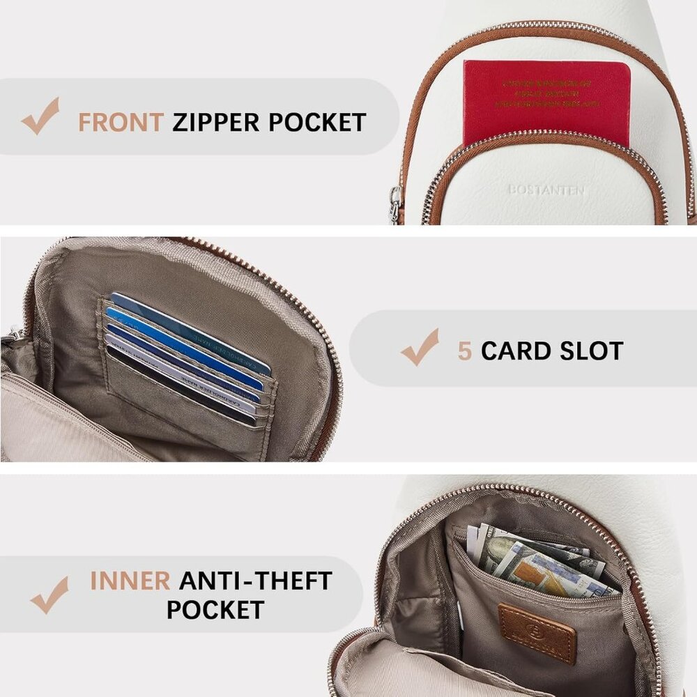 Leather Sling Bag for Women Vintage Crossbody Purse with Guitar Strap Bohemian - Picture 5 of 8